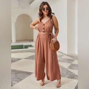 Shein Plus Solid Button Front Belted Cami Jumpsuit - size 0X